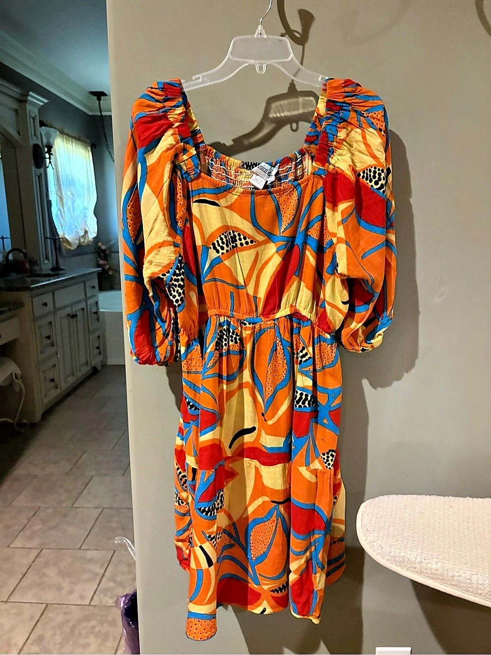 Jessica Taylor Abstract Print Midi Dress 3XL Orange & Blue